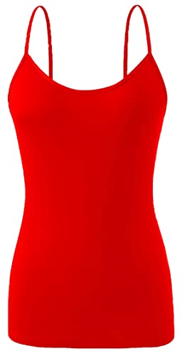 Mustwearit Women's Strappy Vest Tops Ladies Plain Cami Camisole Sleeveless Summer Long Tank Top T Shirts UK Plus Size 8-26 Red