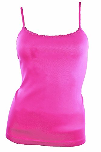 3X Pack of Ladies Plain Summer Strappy Vest Tops with Daisy Trim/UK 8-10 up to UK 18-20 (Medium - UK 12-14, Assorted Colours)