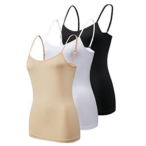 Ladies 3 Pack Camisole Seamless Vests Cami Black White Nude Stretchy Vest Plus Size UK 8-22 (Black/White/Nude, Medium)