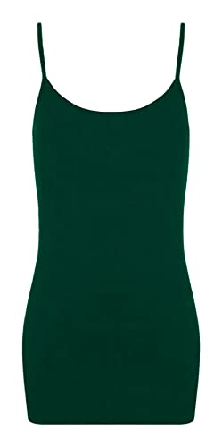 janisramone Womens Vest Plain Cami Strappy Sleeveless Bodycon Ladies Basic T-Shirt Jersey Summer Tank Top Bottle Green