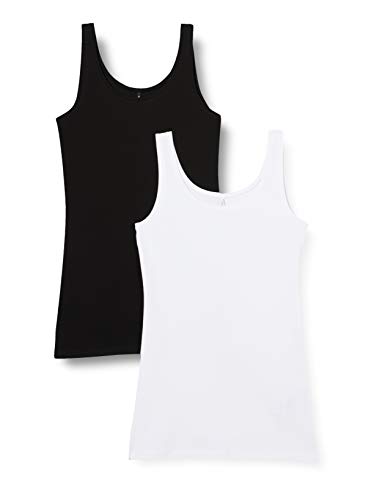 ONLY Women's Onllive Love New Long Tank Top 2pk Noos Vest, Multicoloured (Black Pack:black and White), L UK