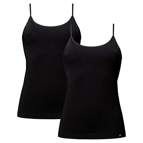 DANISH ENDURANCE Women's Seamless Bamboo Camisole Tank Top, Adjustable Straps, Hypoallergenic 2 Pack, Black, Medium/Large