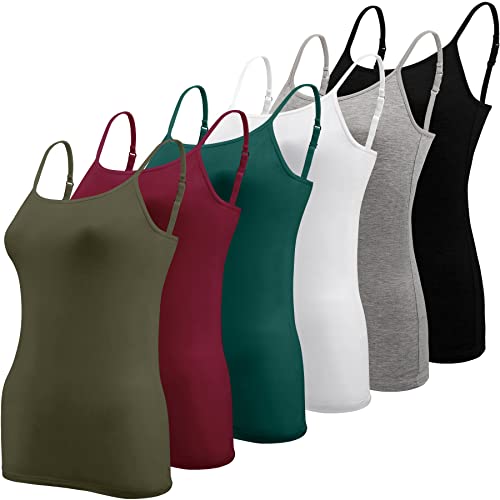 BQTQ 6 Pieces Basic Camisole Adjustable Strap Vest Top for Women and Girl, Black, White, Grey, Army Green, Dark Red, Dark Green, L