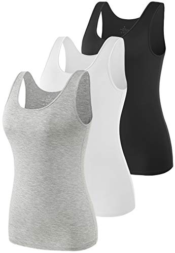 Vislivin Womens Supersoft Vest Tops Stretch Casual Tank Tops 3 Pack Black/White/Gray-1 L