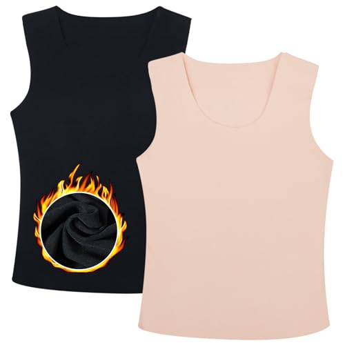 SATINIOR 2 Pcs Ladies Thermal Sleeveless Camisole Tops Women Thermal Underwear Winter Warm Ladies Vest Tops Size 6 to 18 (Black, Nude, Large)