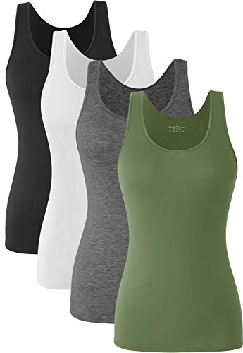 Ymmchy Basic Vest Tops for Women Undershirts Tanks Top Lightweight Vest Tank Tops 4-Pack Black/White/Dark Gray/ArmyGreen XL