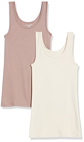 Amazon Essentials Women's Slim-fit Tank, Pack of 2, Beige/Taupe, M