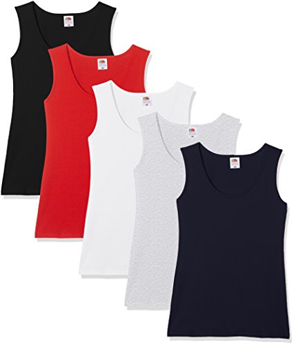FRUIT OF THE LOOM Women's Valueweight Athletic Vests (Pack fo 5), Mulicoloured, 18 (Manufacturer Size:XX-Large)