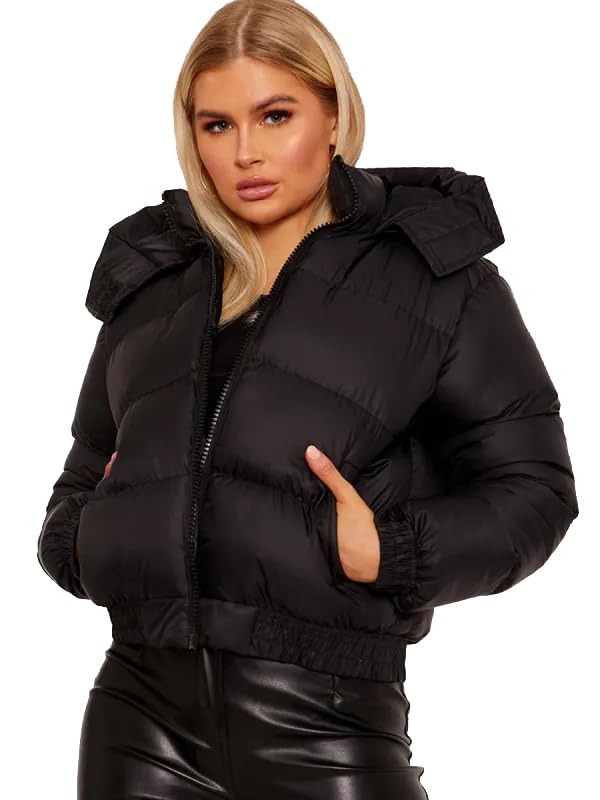 kraftd Womens Puffer Jacket Ladies Hooded Padded Coat Winter Warm Short Jackets