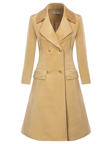 GRACE KARIN Womens Oversize Lapel Collar Overcoats Winter Warm Duffel Winter Coat Solid Color Double Breasted Outwear Jacket Yellow Khaki M