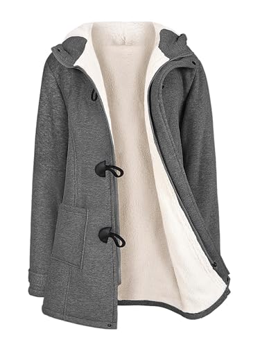 Vancavoo Hoodie Womens Long Hoodies Winter Coats Horn Button Zipper Hooded Sweatshirt Fleece Lined Warm Cardigans Casual Thicken Long Sleeves Jumper Jacket with Pockets(Dark Grey,XL)