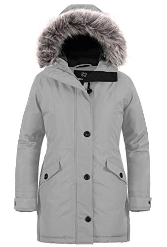 Wantdo Women's Winter Warm Puffer Coat Water Resistant Outdoor Jacket Windproof Outerwear Coat Faux Fur Hood Jackets Grey L
