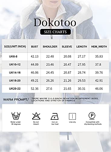 Dokotoo Womens Winter Warm Sherpa Jacket Color Block Zipper Outwear Coats Open Patchwork Hood Cardigan Blue XX-Large, UK Size 20-22