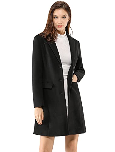 Allegra K Women's Notched Lapel Single Breasted Outwear Winter Coat Blacks XXL