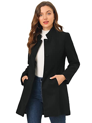 Allegra K Women's Elegant Winter Overcoat Mid-thigh Stand Collar Single Breasted Long Coat Black L
