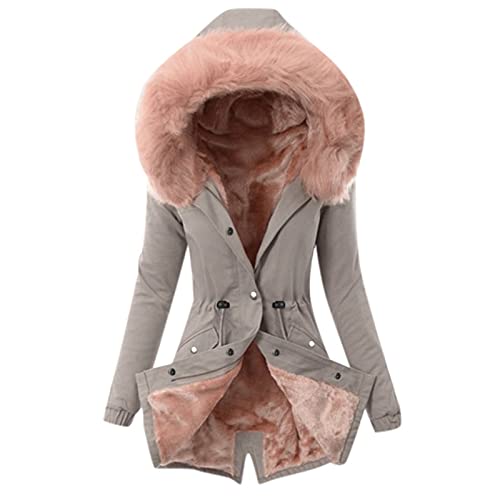 AMhomely Coats for Women Clearance, Ladies Lining Coat Womens Winter Warm Thick Long Jacket Hooded Overcoat Sale UK Ladies Casual Loose Cardigans Shirt Coat Jackets Trench Topcoats
