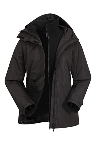 Mountain Warehouse Fell Womens 3 in 1 Jacket -Water Resistant Rain Jacket, Adjustable Hood Ladies Triclimate Jacket, Packable Hood - Ideal Womens Coat for Walking Black 12