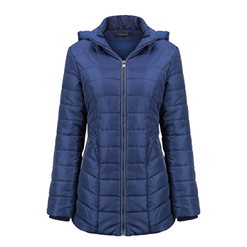 YUNCLOS Women Warm Hooded Jacket Long Sleeves Winter Coat Outerwear Windproof Quilted Coat with Pockets