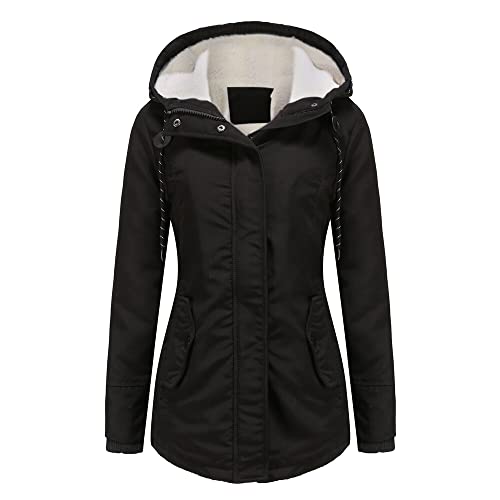 YYNUDA Womens Winter Coats Waterproof Fleece Lined Parka Coat Winter Outdoor Hooded Jacket Black XL