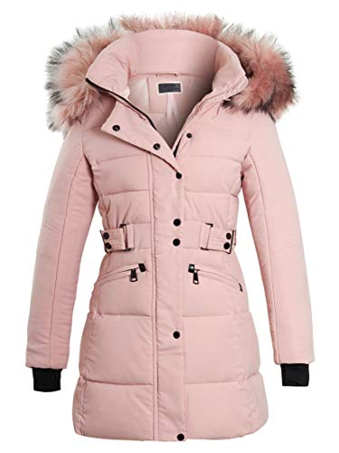 SS7 Womens Longline Puffer Parka Faux Fur Coat Pink