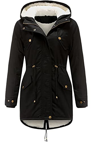 Showu Women's Winter Parkas Jackets Faux Fur Lined Hooded Coats (Black New, Medium)