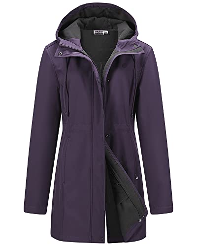 Outdoor Ventures Softshell Jacket Ladies Rain Jacket Functional Lightweight Rain Coat Windbreaker Waterproof Hiking Jacket Breathable Outdoor Jacket with Hood for Spring Fall Winter Purple XL