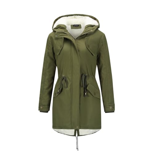 YYNUDA Womens Winter Hooded Coat Fleece Jacket Warm Ladies Coat Long Sleeve Parka Coat Green L