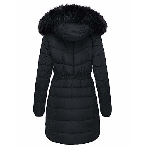 Spindle Women’s Designer Warm Winter Parka Quilted Hooded Long Coat Jacket- Fleece Lined Body Zip Pockets UK 20/ US 18/ AUS 22/ EU 48/ 2XL Black