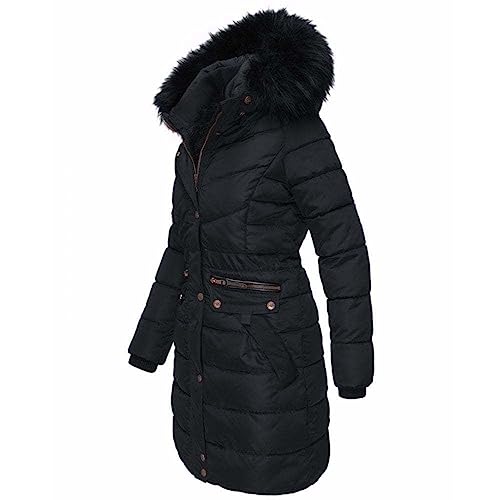 Spindle Women’s Designer Warm Winter Parka Quilted Hooded Long Coat Jacket- Fleece Lined Body Zip Pockets UK 20/ US 18/ AUS 22/ EU 48/ 2XL Black