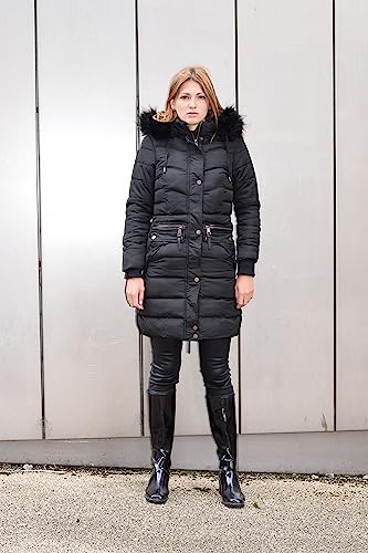 Spindle Women’s Designer Warm Winter Parka Quilted Hooded Long Coat Jacket- Fleece Lined Body Zip Pockets UK 20/ US 18/ AUS 22/ EU 48/ 2XL Black