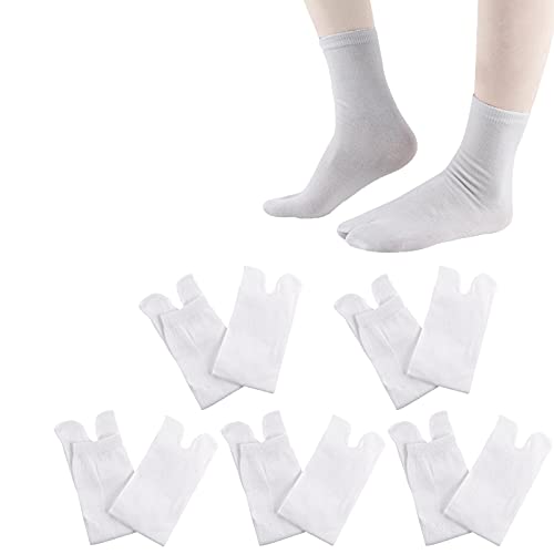 RDWESZOD 5 Pairs Japan Tabi Socks, Split 2 Toe Sandals Ninja Slipper Japanese Kimono Cotton, White, Medium/Large