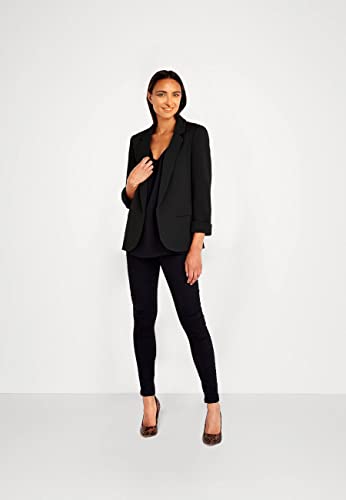 Women Blazer Jacket UK Size 8-20 | Ladies 3/4 Ruched Sleeve Suit Blazer Women’s Coat Clothing Jackets | Black | Size 18