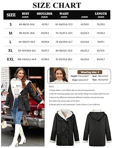 Svanco Womens Winter Coats Fleece Lined Warm Jacket Sherpa with Buckle Hoody Parka Overcoat Thermal Faux Suede Coat for Ladies Heated Outerwear Outdoor Casual