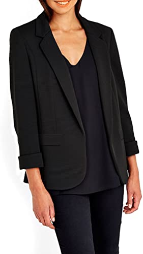 Women Blazer Jacket UK Size 8-20 | Ladies 3/4 Ruched Sleeve Suit Blazer Women’s Coat Clothing Jackets | Black | Size 18