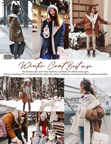 Svanco Womens Winter Coats Fleece Lined Warm Jacket Sherpa with Buckle Hoody Parka Overcoat Thermal Faux Suede Coat for Ladies Heated Outerwear Outdoor Casual