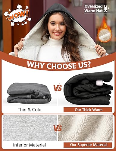 Svanco Womens Winter Coats Fleece Lined Warm Jacket Sherpa with Buckle Hoody Parka Overcoat Thermal Faux Suede Coat for Ladies Heated Outerwear Outdoor Casual