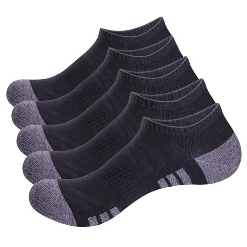 YUEDGE Men's Cotton Wick Cushion Low Cut Ankle Running Athletic Socks Trainer Sneaker Socks, XL(Men 9-12/Women 8.5-11 UK Size), Bk