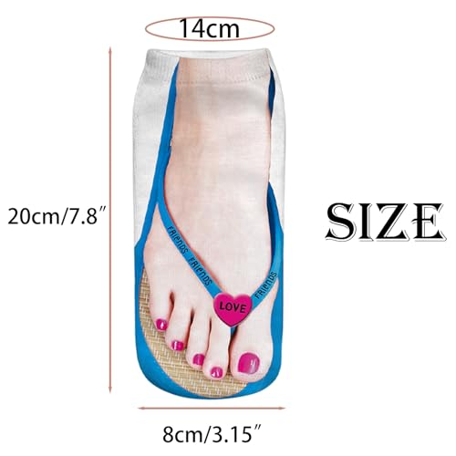 Dyzoxa 10 Pieces Manicure Print Socks, 3D Pattern Socks Women Print Socks, Casual Personalized Flip Flop Socks Flip Low Cut Ankle Socks Flop Print Socks (5 Pairs)