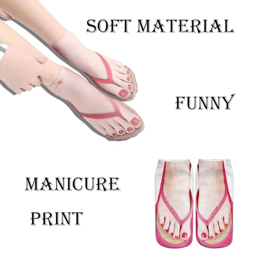 Dyzoxa 10 Pieces Manicure Print Socks, 3D Pattern Socks Women Print Socks, Casual Personalized Flip Flop Socks Flip Low Cut Ankle Socks Flop Print Socks (5 Pairs)
