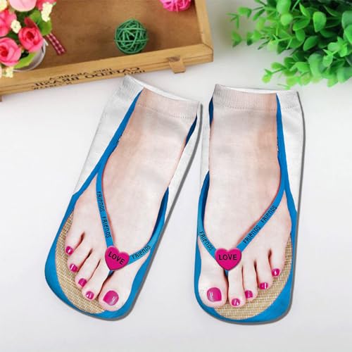 Dyzoxa 10 Pieces Manicure Print Socks, 3D Pattern Socks Women Print Socks, Casual Personalized Flip Flop Socks Flip Low Cut Ankle Socks Flop Print Socks (5 Pairs)