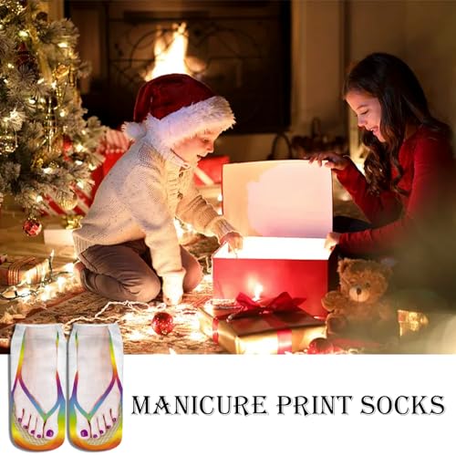 Dyzoxa 10 Pieces Manicure Print Socks, 3D Pattern Socks Women Print Socks, Casual Personalized Flip Flop Socks Flip Low Cut Ankle Socks Flop Print Socks (5 Pairs)
