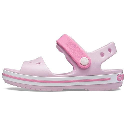 Crocs Crocband Sandals, Unisex-Kids Sandals, Lightweight and with Secure Fit, in Ballerina Pink Strap and Stripe Detail, Size C7 UK