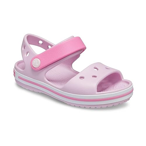 Crocs Crocband Sandals, Unisex-Kids Sandals, Lightweight and with Secure Fit, in Ballerina Pink Strap and Stripe Detail, Size C7 UK