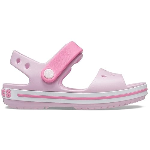 Crocs Crocband Sandals, Unisex-Kids Sandals, Lightweight and with Secure Fit, in Ballerina Pink Strap and Stripe Detail, Size C7 UK