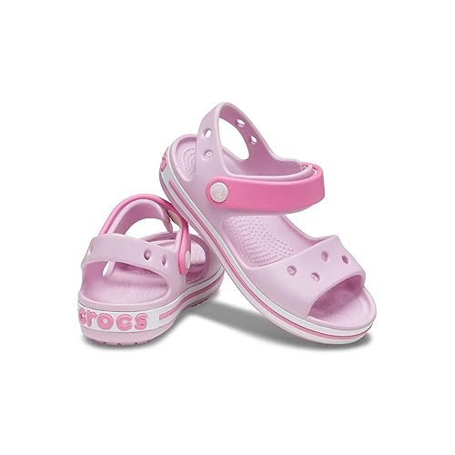 Crocs Crocband Sandals, Unisex-Kids Sandals, Lightweight and with Secure Fit, in Ballerina Pink Strap and Stripe Detail, Size C7 UK