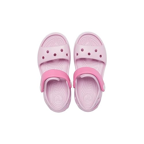 Crocs Crocband Sandals, Unisex-Kids Sandals, Lightweight and with Secure Fit, in Ballerina Pink Strap and Stripe Detail, Size C7 UK