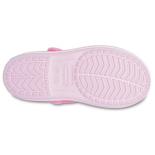 Crocs Crocband Sandals, Unisex-Kids Sandals, Lightweight and with Secure Fit, in Ballerina Pink Strap and Stripe Detail, Size C7 UK