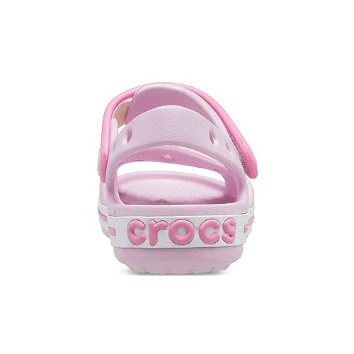 Crocs Crocband Sandals, Unisex-Kids Sandals, Lightweight and with Secure Fit, in Ballerina Pink Strap and Stripe Detail, Size C7 UK