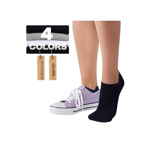Bamboo No Show Socks for Men and Women 4 Pairs Trainer Socks Navy Blue - Low Cut Ankle Socks Super Soft Casual Socks - Seamless Nose, Breathable Sneaker Socks - Cotton Comfortable Invisible Socks