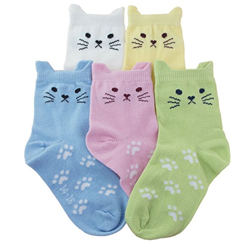 Tandi Kids Girls Cotton Novelty Cats Crew No Seam Socks 5 Pairs Pack
